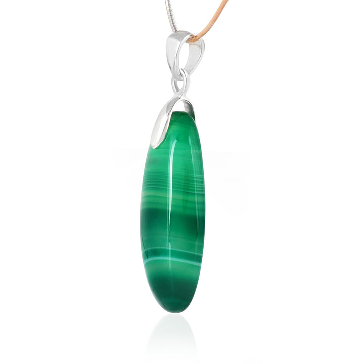 Green Onyx Oval Cabochon Silver Pendant