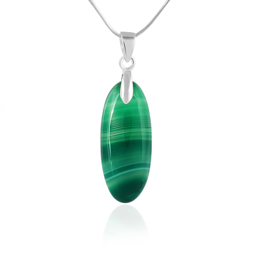 Green Onyx Oval Cabochon Silver Pendant