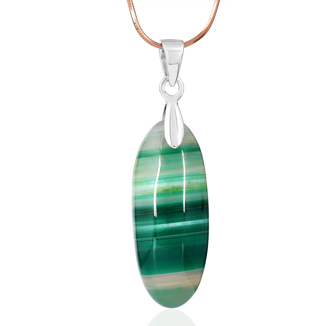 Green Onyx Oval Cabochon Silver Pendant