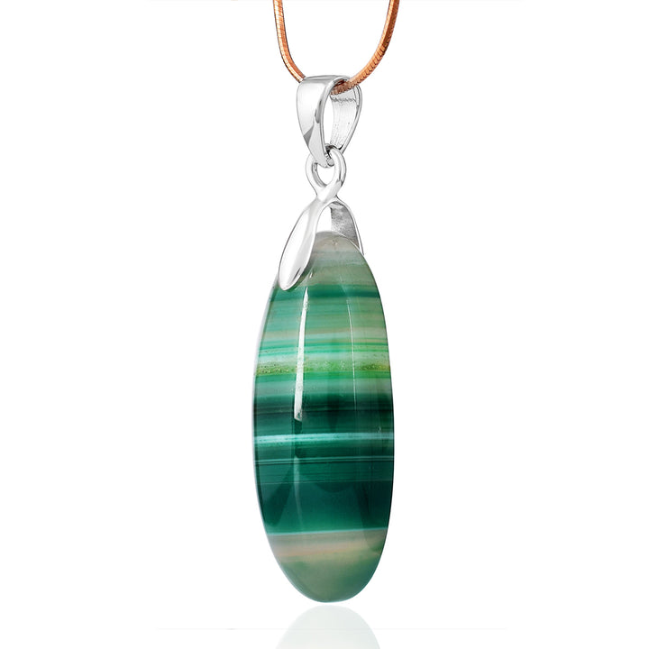 Green Onyx Oval Cabochon Silver Pendant