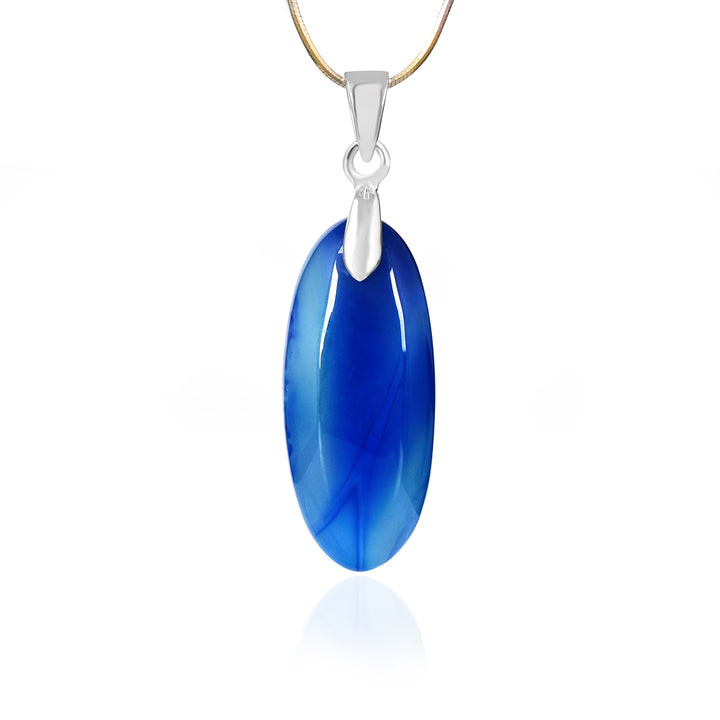 Blue Onyx Oval Cabochon Silver Pendant