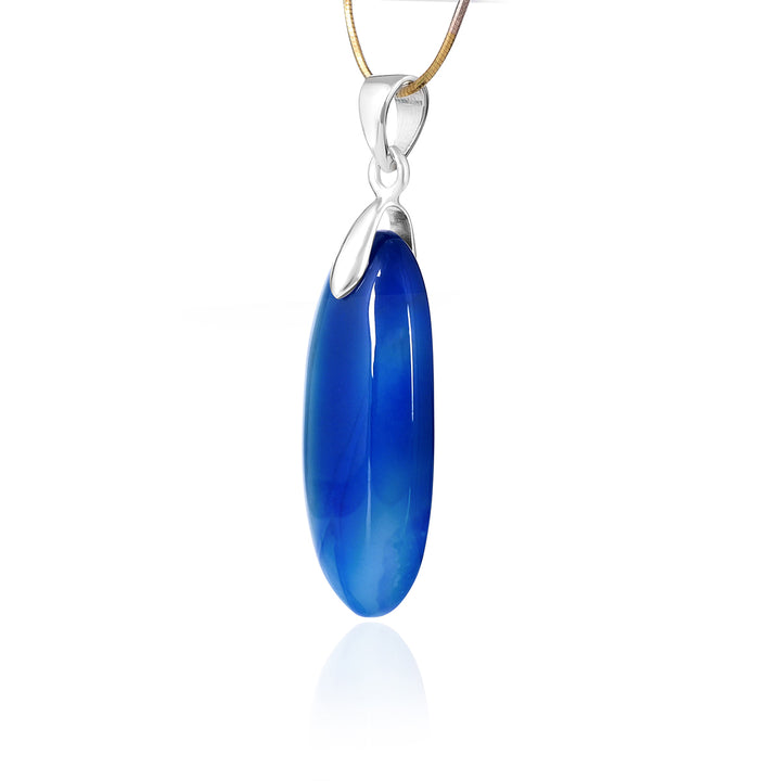 Blue Onyx Oval Cabochon Silver Pendant