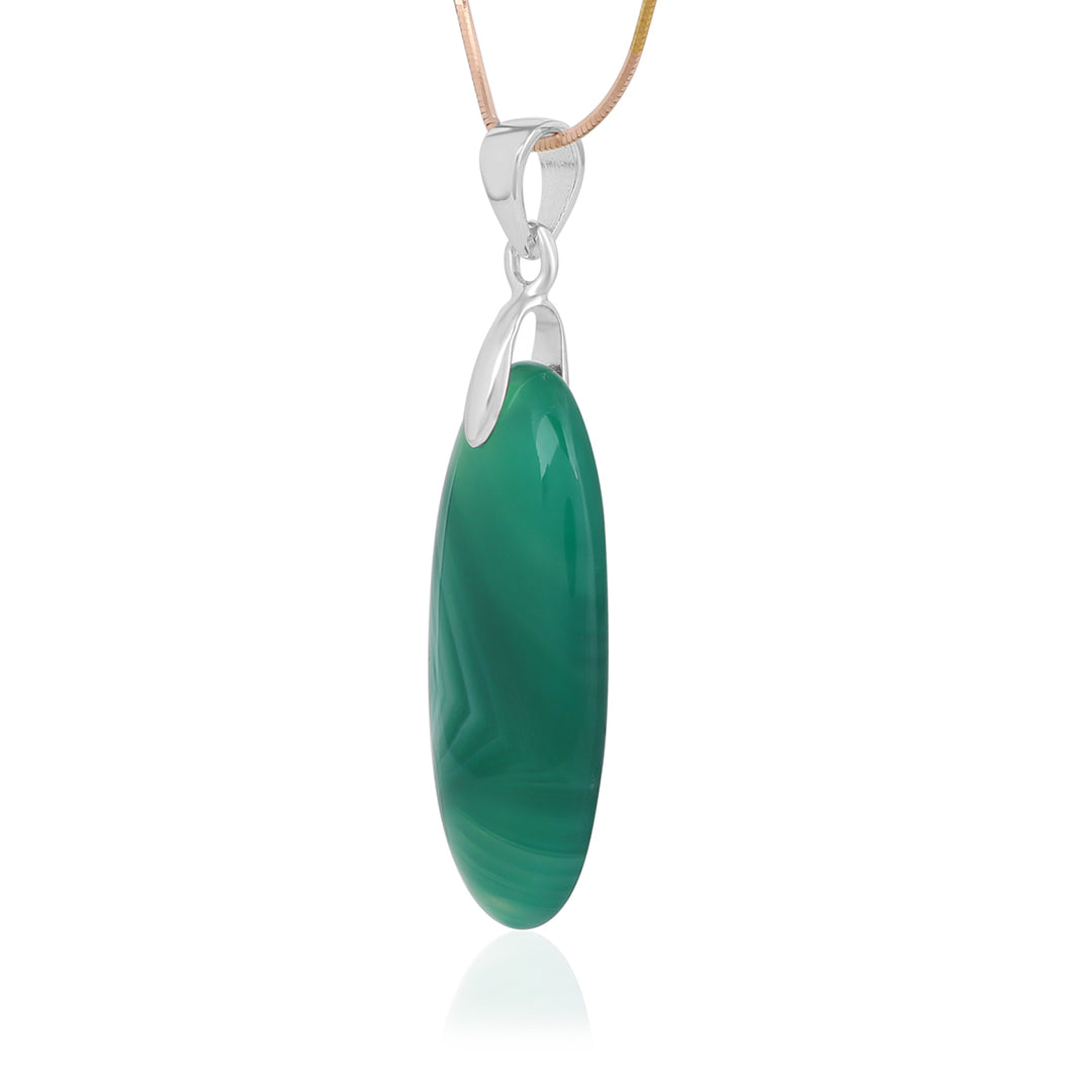 Green Onyx Oval Cabochon Silver Pendant