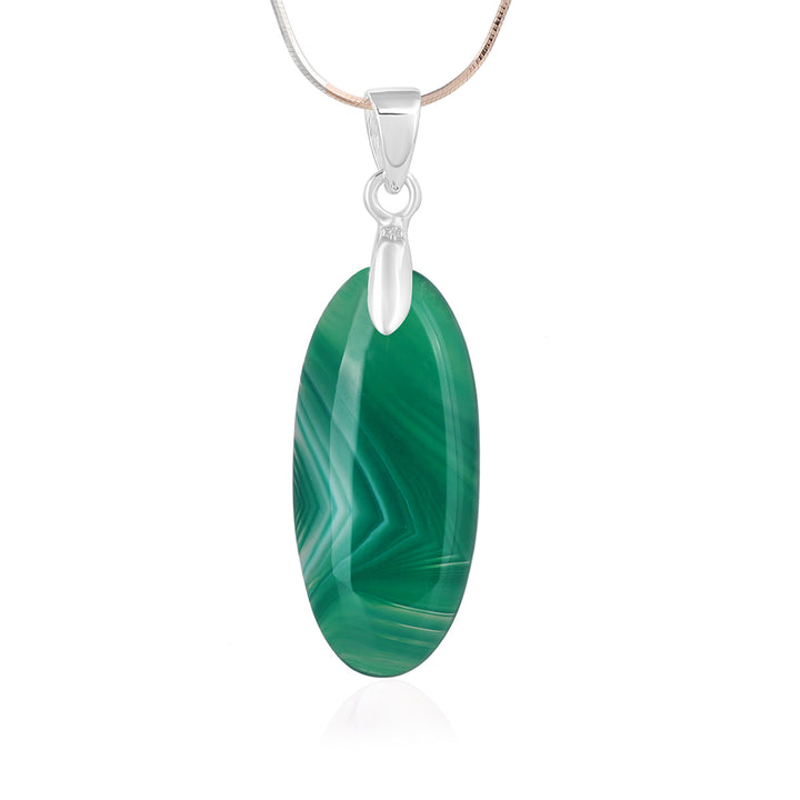 Green Onyx Oval Cabochon Silver Pendant