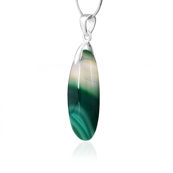 Green Onyx Oval Cabochon Silver Pendant