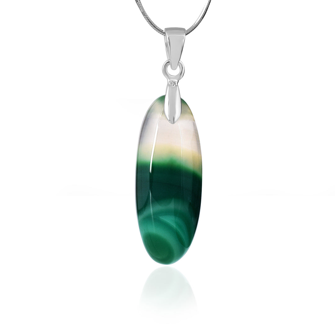 Green Onyx Oval Cabochon Silver Pendant