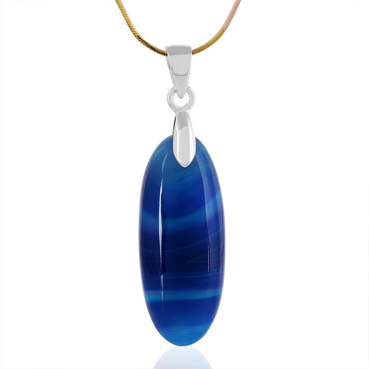 Blue Onyx Oval Cabochon Silver Pendant