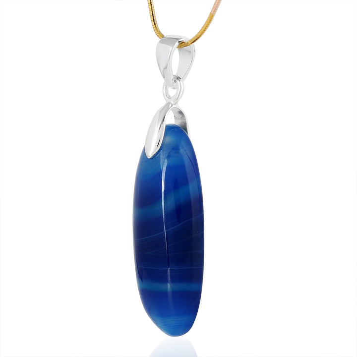 Blue Onyx Oval Cabochon Silver Pendant