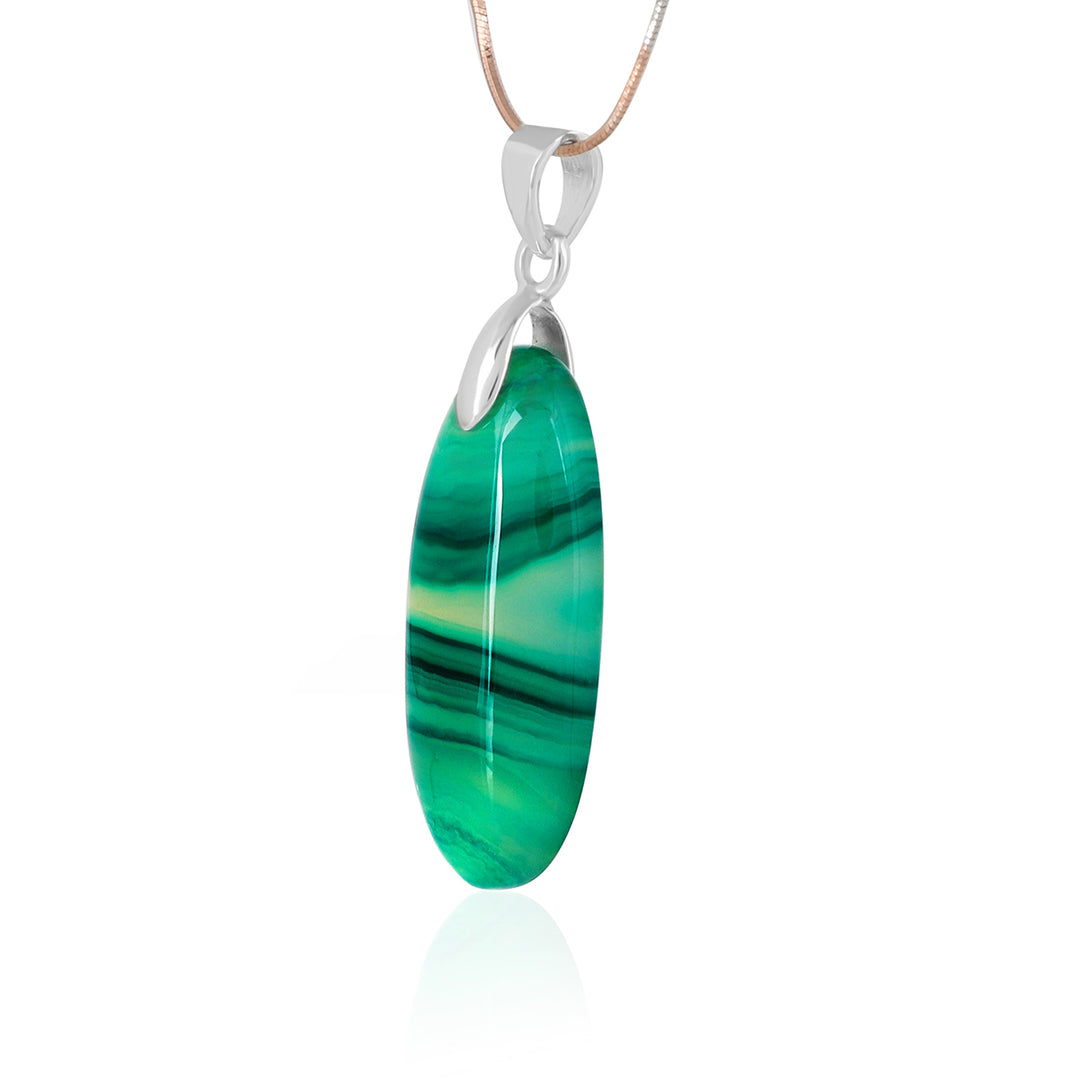 Green Onyx Oval Cabochon Silver Pendant