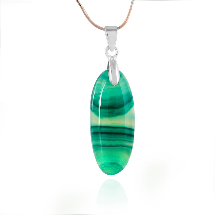 Green Onyx Oval Cabochon Silver Pendant