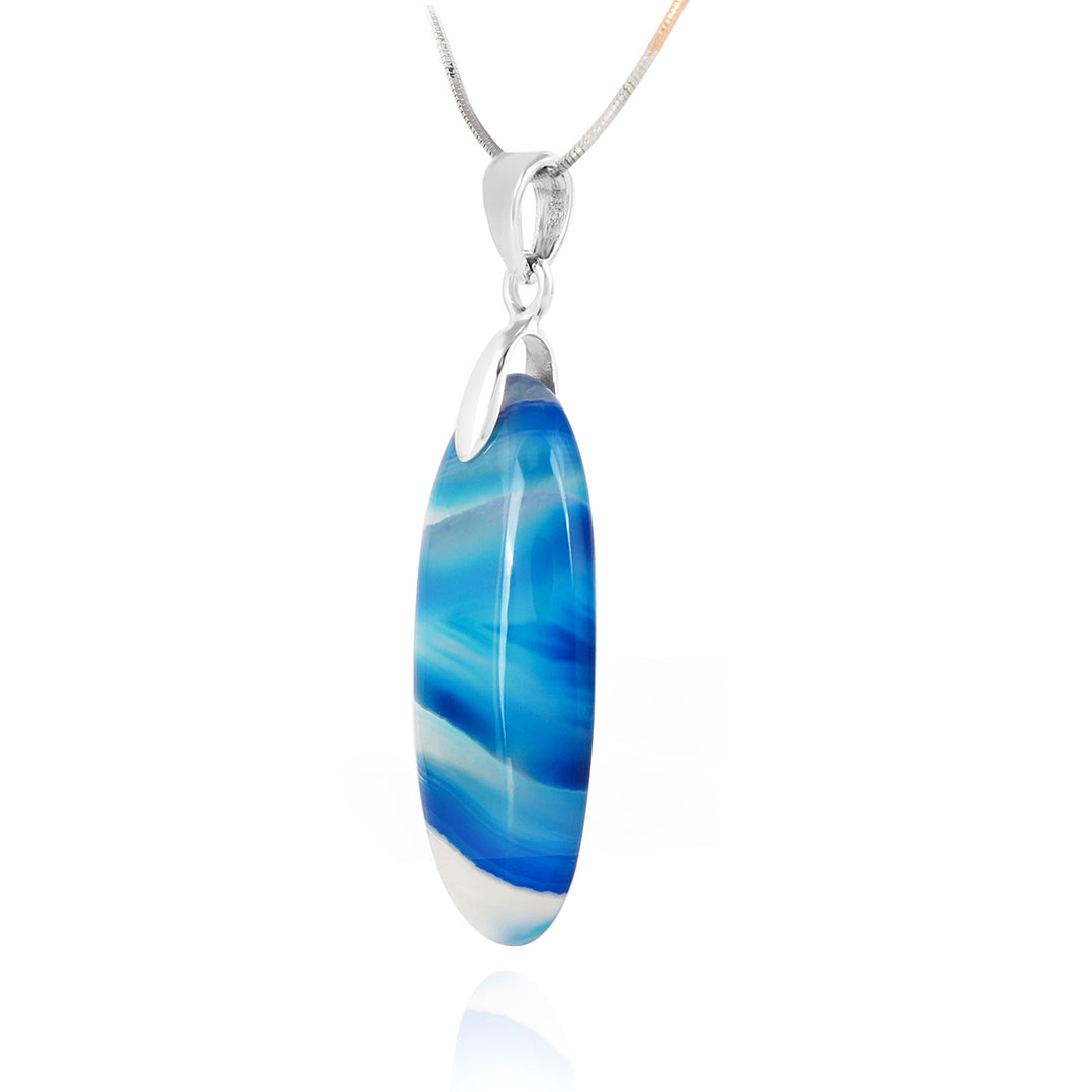 Blue Onyx Oval Cabochon Silver Pendant