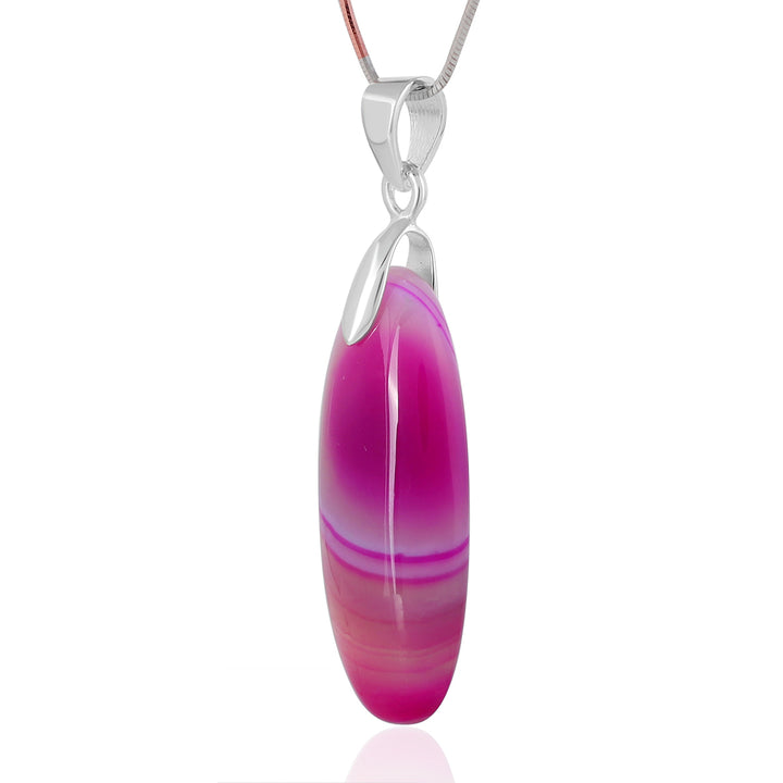 Pink Onyx Oval Cabochon Silver Pendant