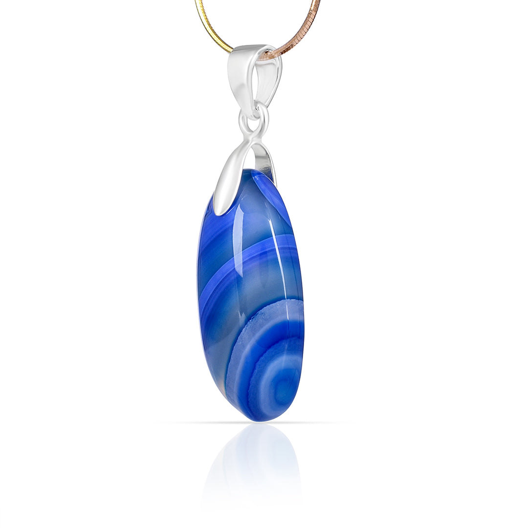 Blue Onyx Oval Cabochon Silver Pendant