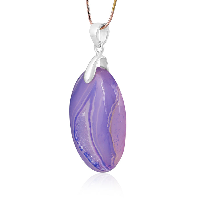 Purple Druzy Oval Cabochon Silver Pendant