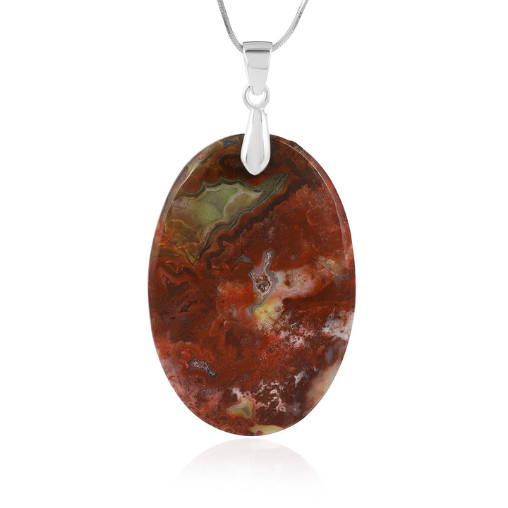 Crazy Lace Agate Oval Cabochon Silver Pendant