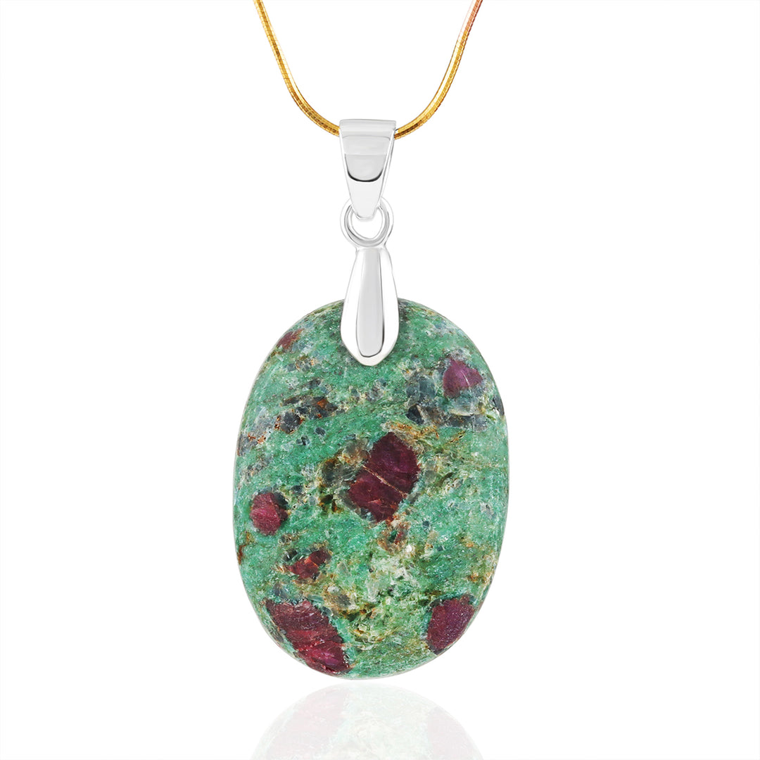 Ruby Zoisite Oval Cabochon Silver Pendant