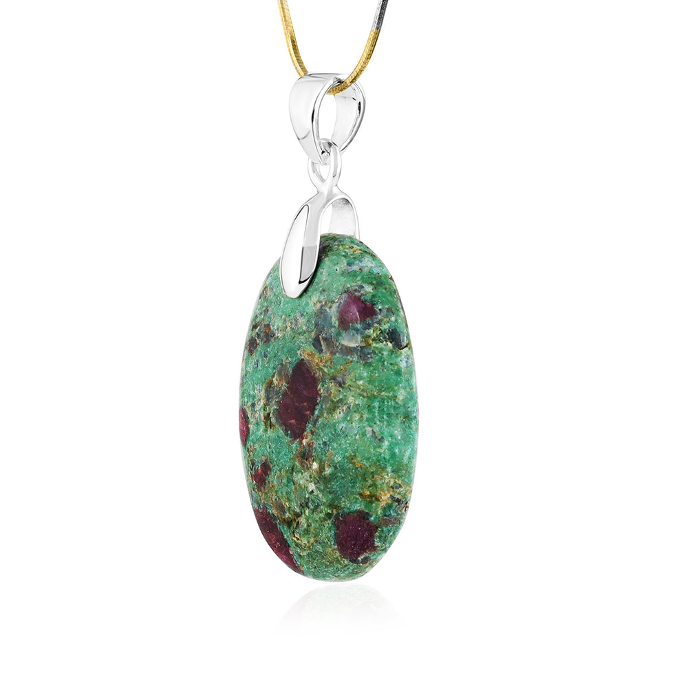 Ruby Zoisite Oval Cabochon Silver Pendant