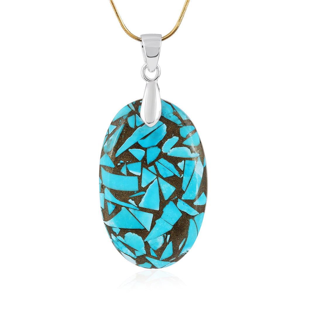 Composite Turquoise Oval Cabochon Silver Pendant