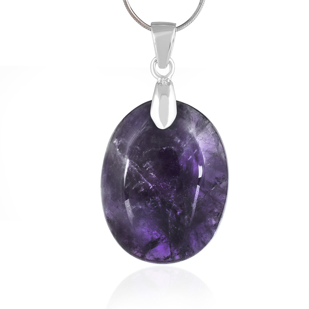 Amethyst Oval Cabochon Silver Pendant