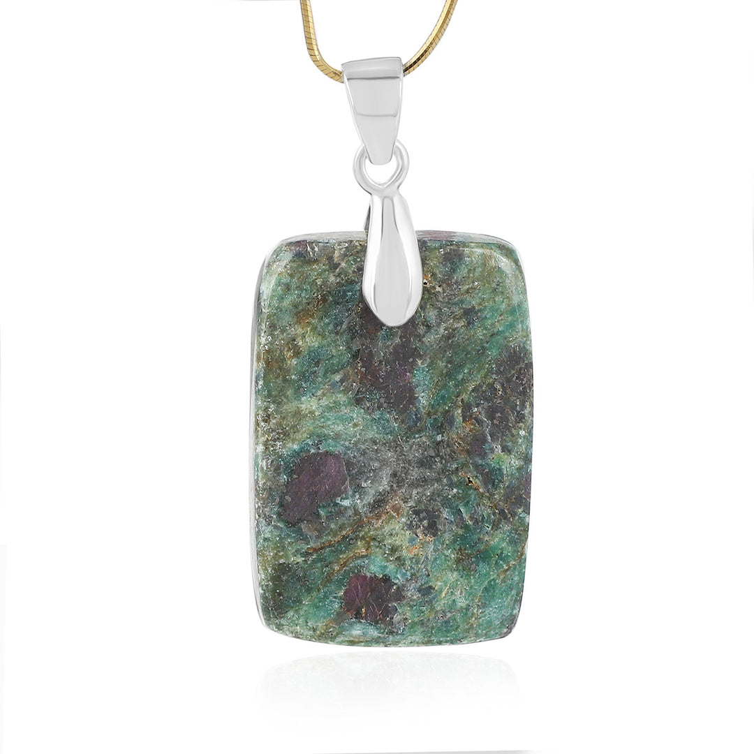 Ruby Zoisite Rectangle Cabochon Silver Pendant