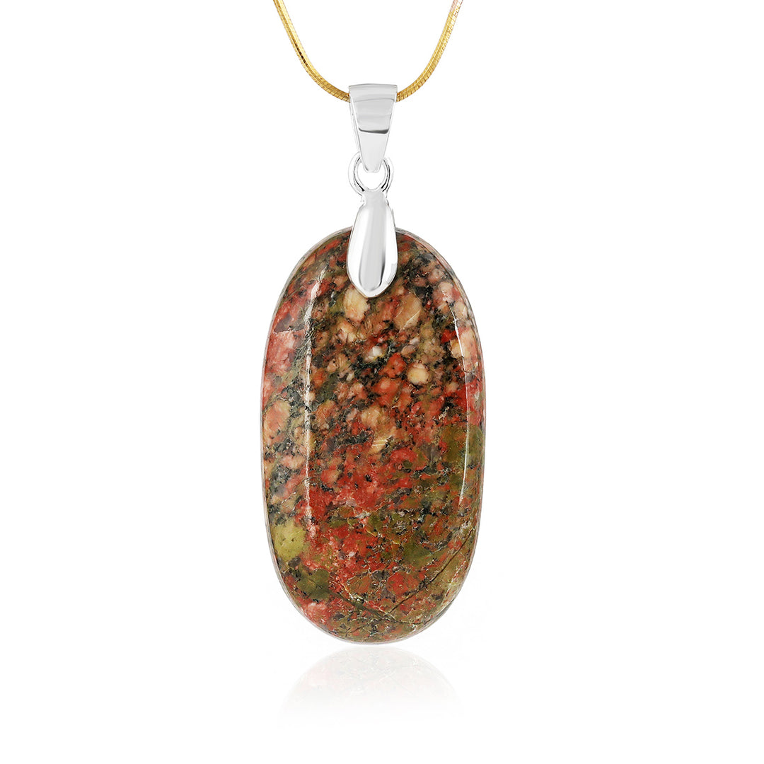 Unakite Oval Cabochon Silver Pendant