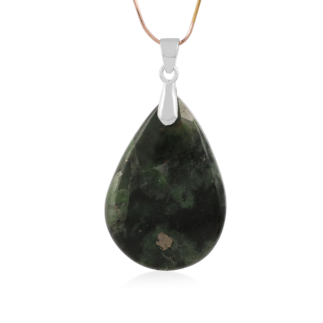 Green Agate Pear Cabochon Silver Pendant