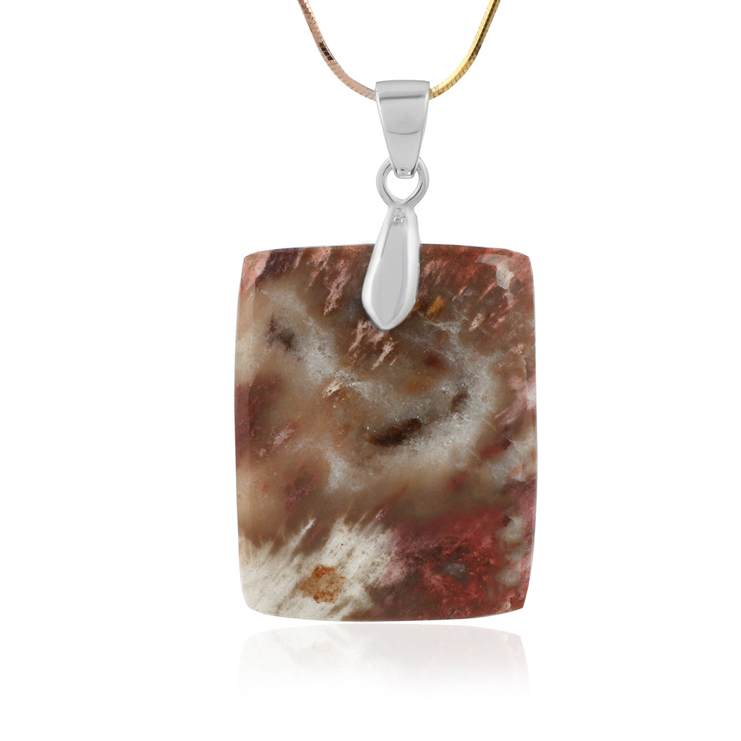 Crazy Lace Agate Rectangle Cabochon Silver Pendant