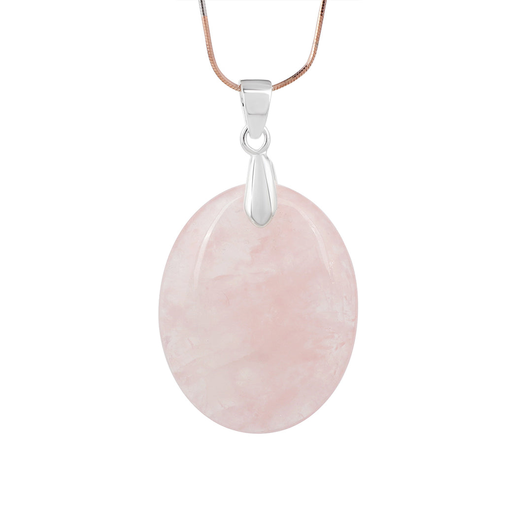 Rose Quartz Oval Cabochon Silver Pendant