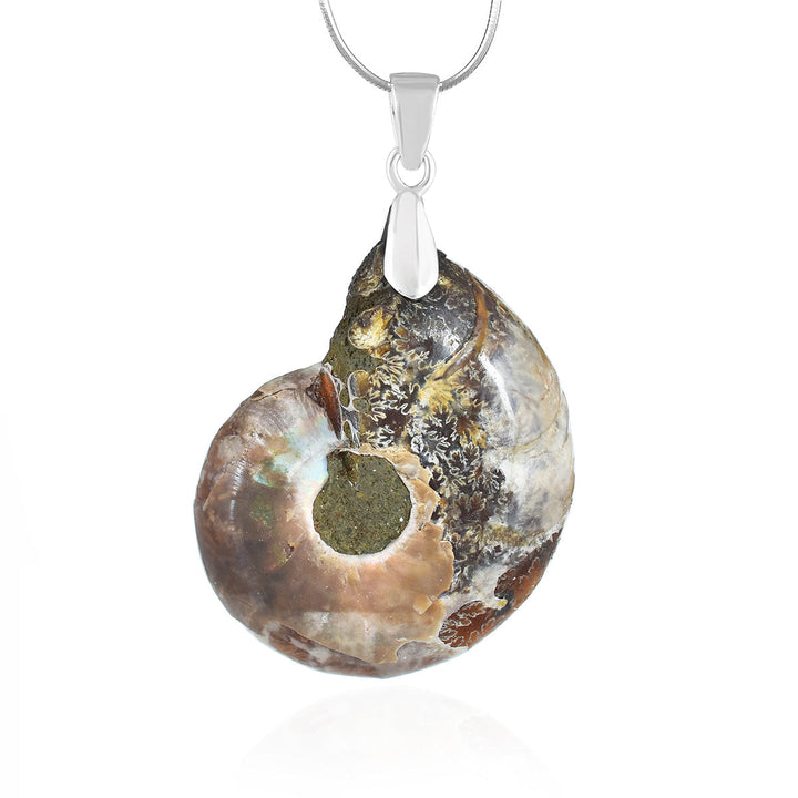 Fossil Agate Fancy Cabochon Silver Pendant