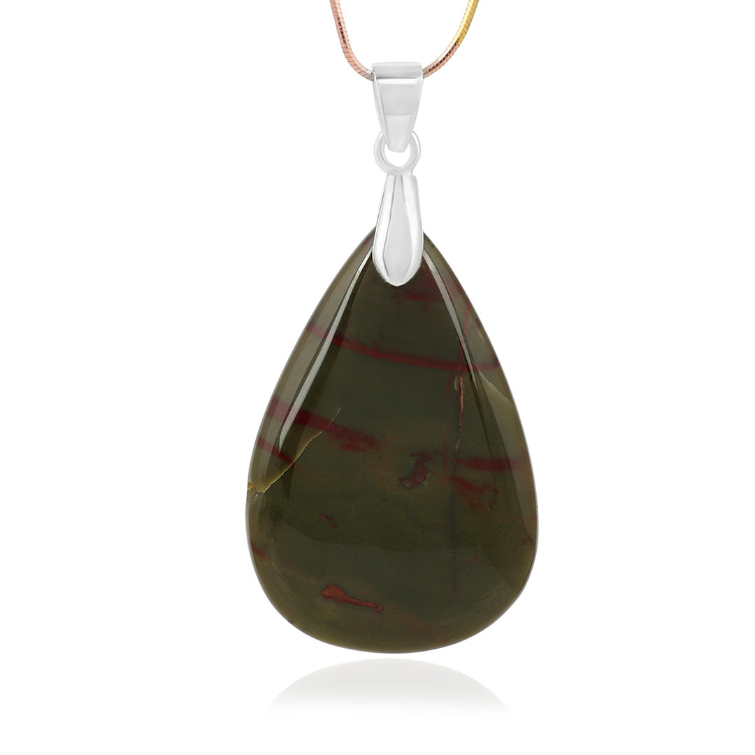 Blood Jasper Pear Cabochon Silver Pendant