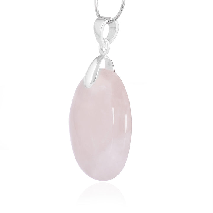 Rose Quartz Oval Cabochon Silver Pendant