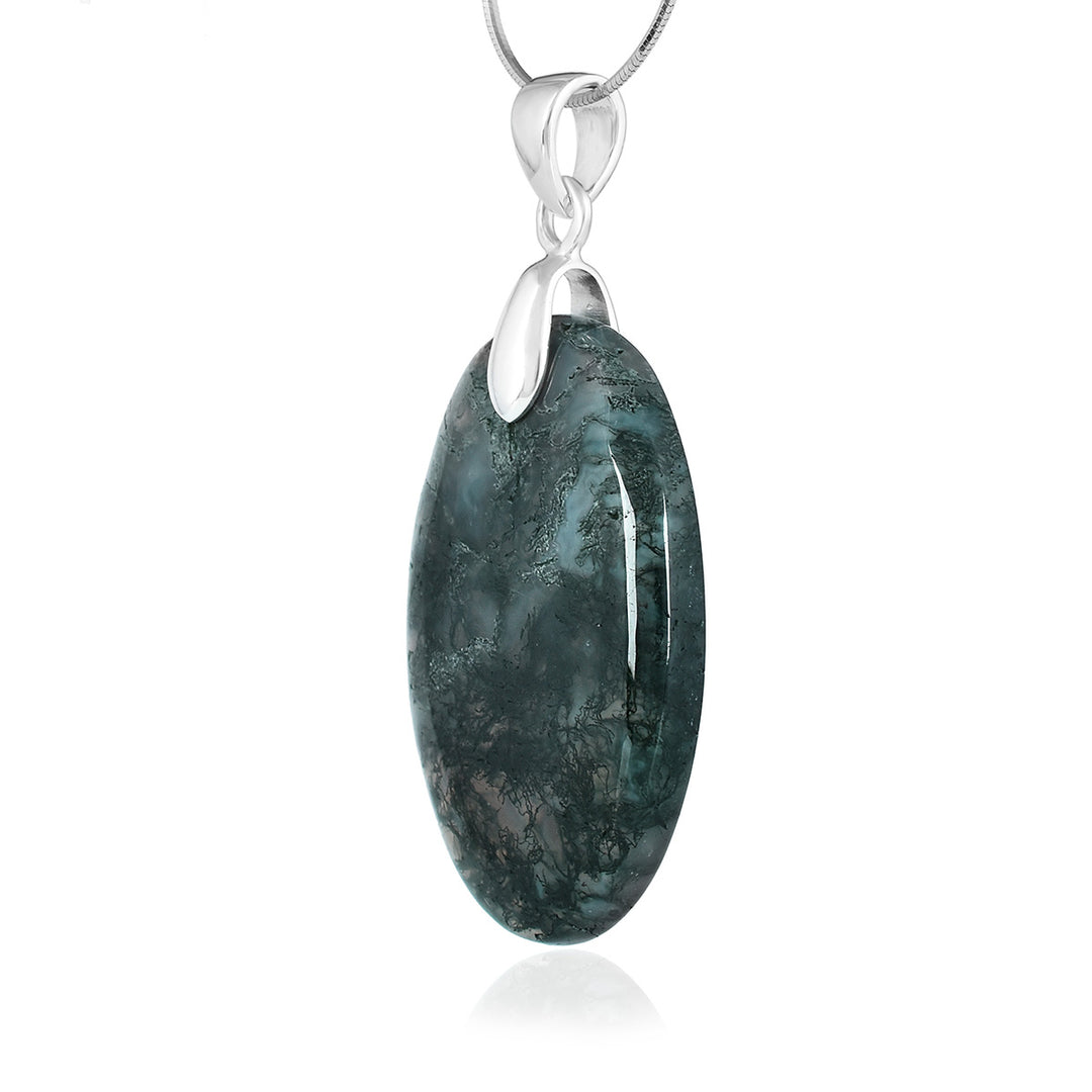 Moss Agate Oval Cabochon Silver Pendant