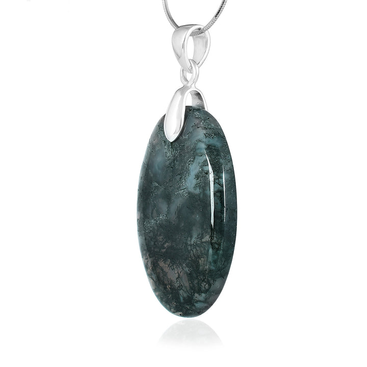 Moss Agate Oval Cabochon Silver Pendant