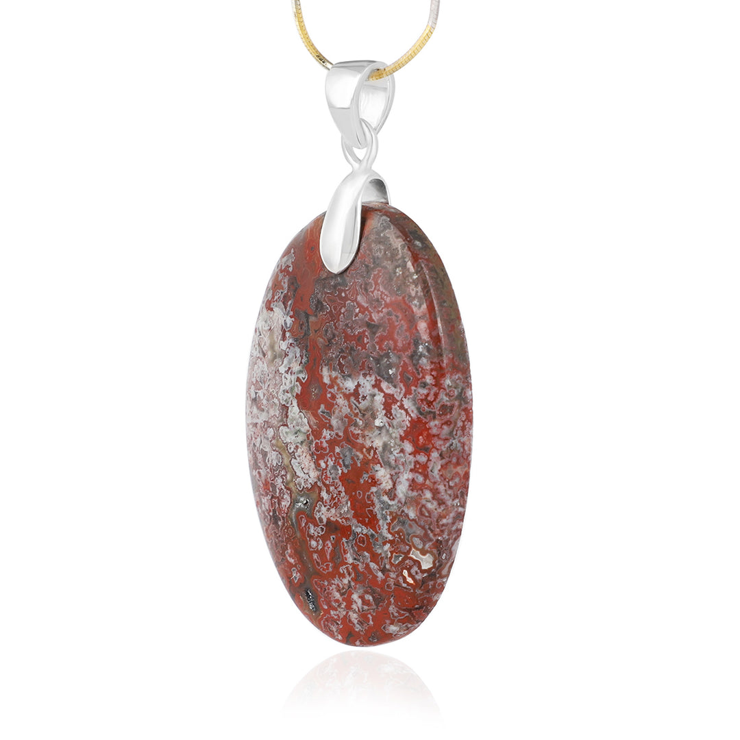 Crazy Lace Agate Oval Cabochon Silver Pendant