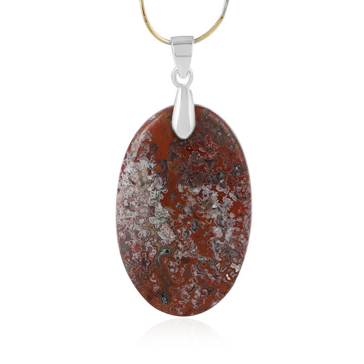 Crazy Lace Agate Oval Cabochon Silver Pendant