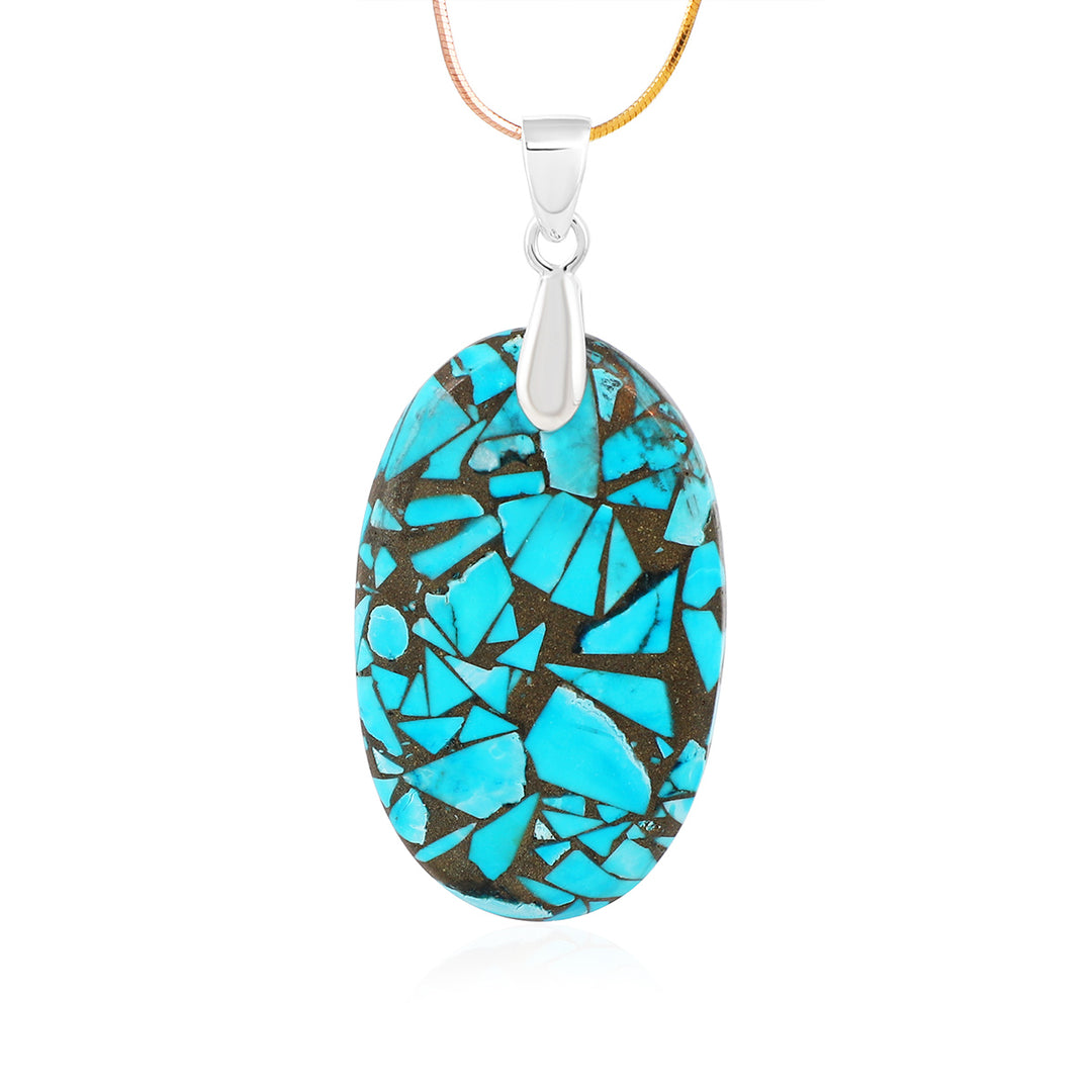 Composite Turquoise Oval Cabochon Silver Pendant