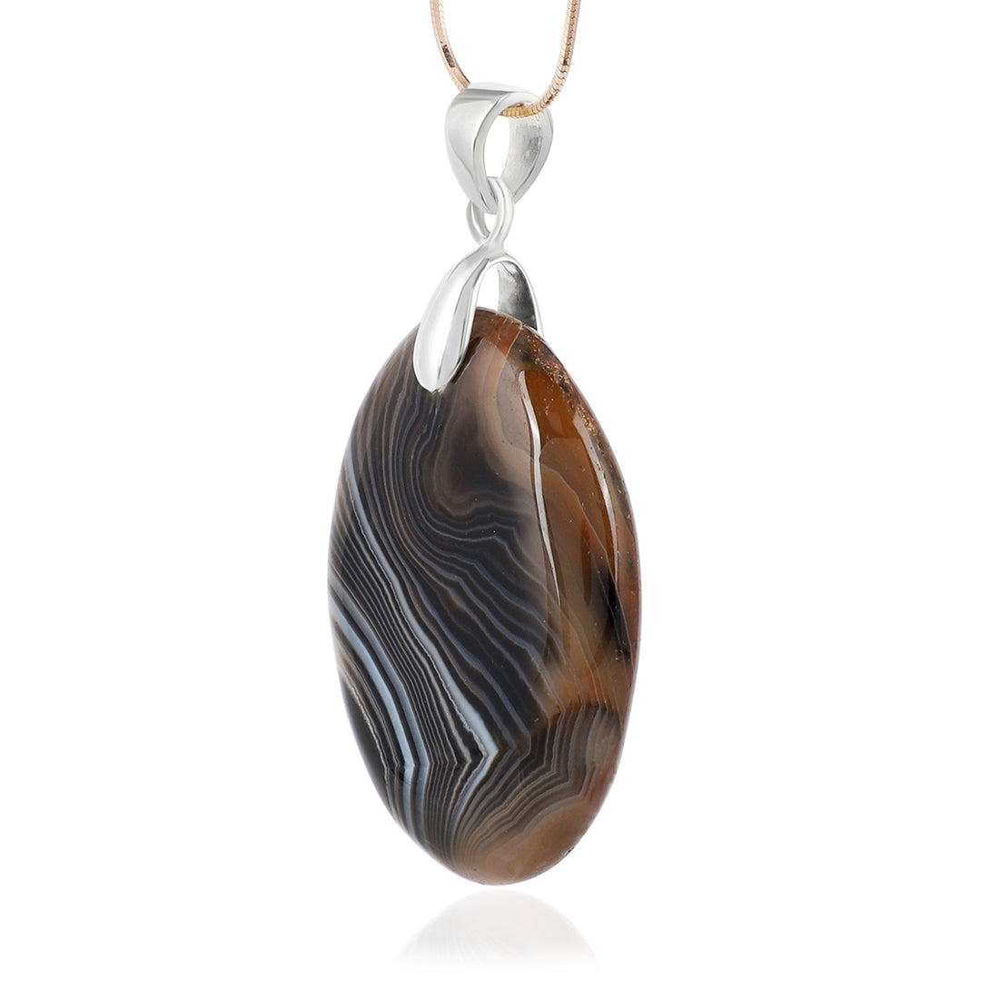 Black Banded Agate Oval Cabochon Silver Pendant