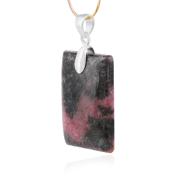 Rhodonite Rectangle Cabochon Silver Pendant