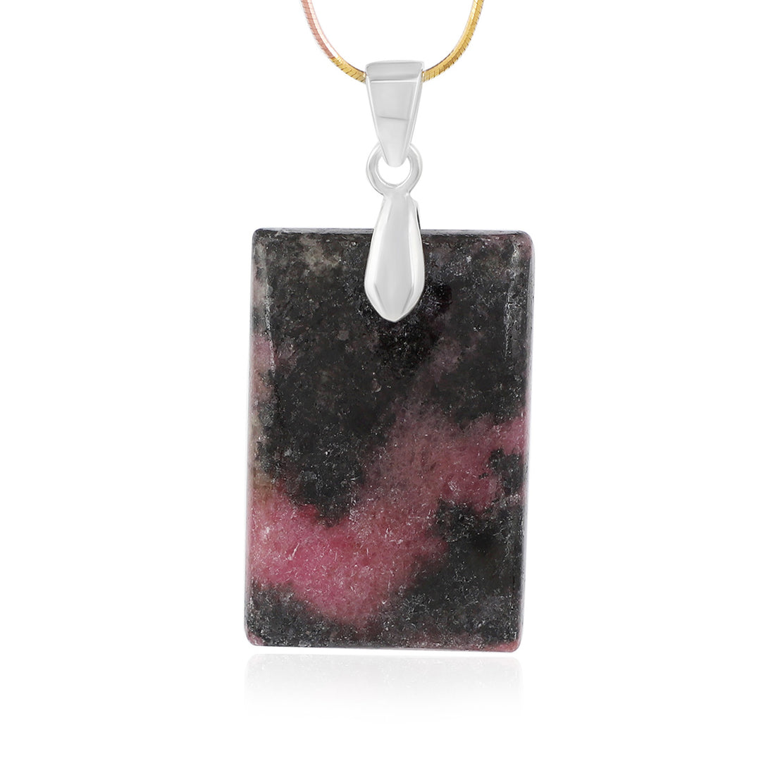 Rhodonite Rectangle Cabochon Silver Pendant