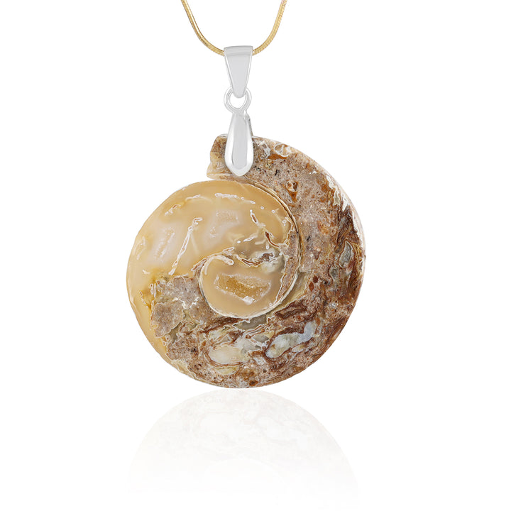 Fossil Agate Fancy Cabochon Silver Pendant