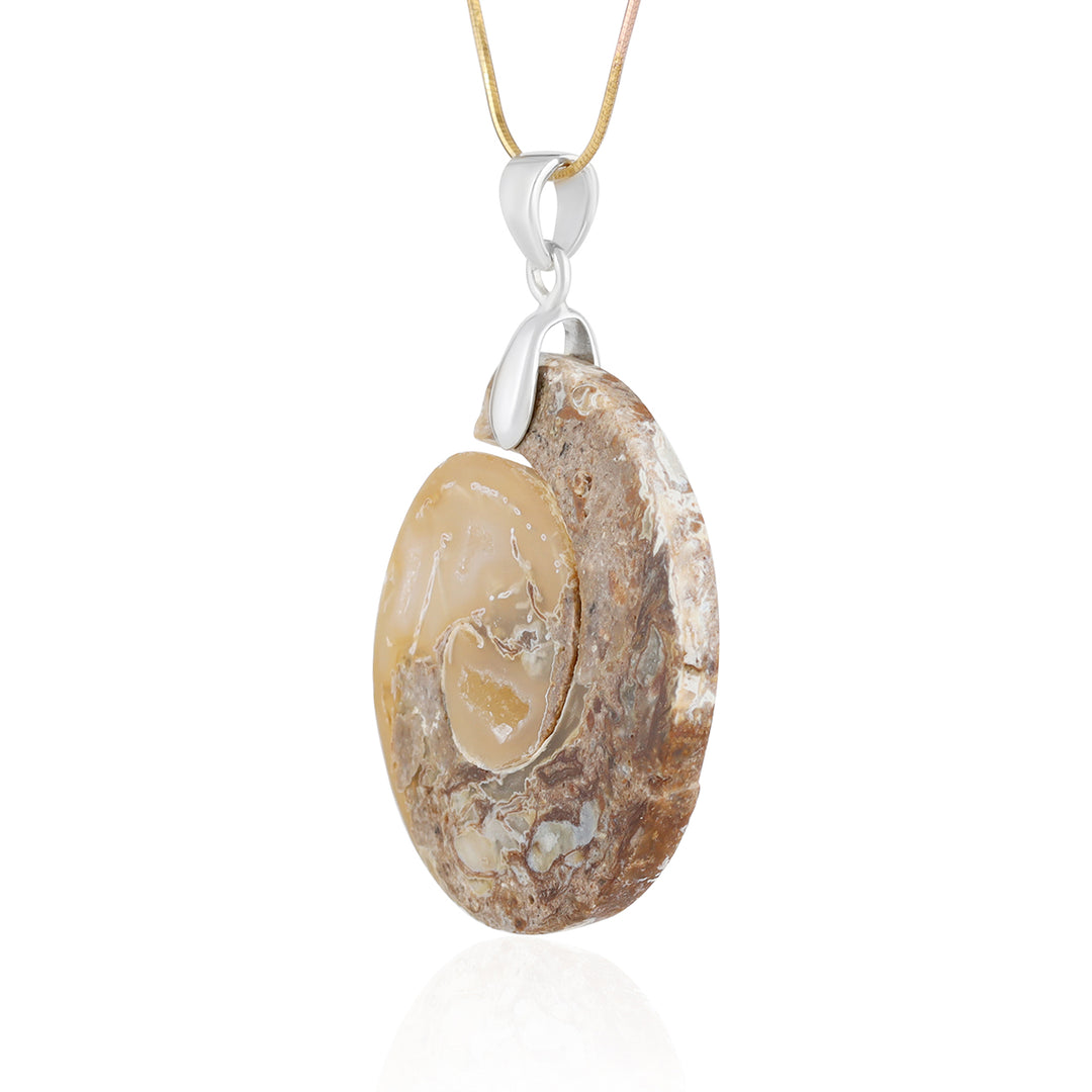 Fossil Agate Fancy Cabochon Silver Pendant