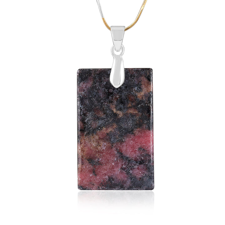 Rhodonite Rectangle Cabochon Silver Pendant