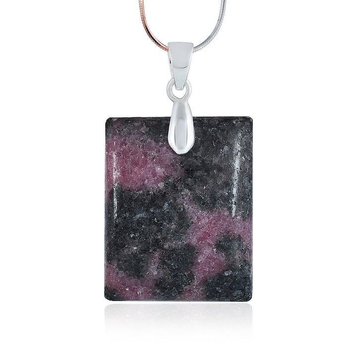 Rhodonite Rectangle Cabochon Silver Pendant