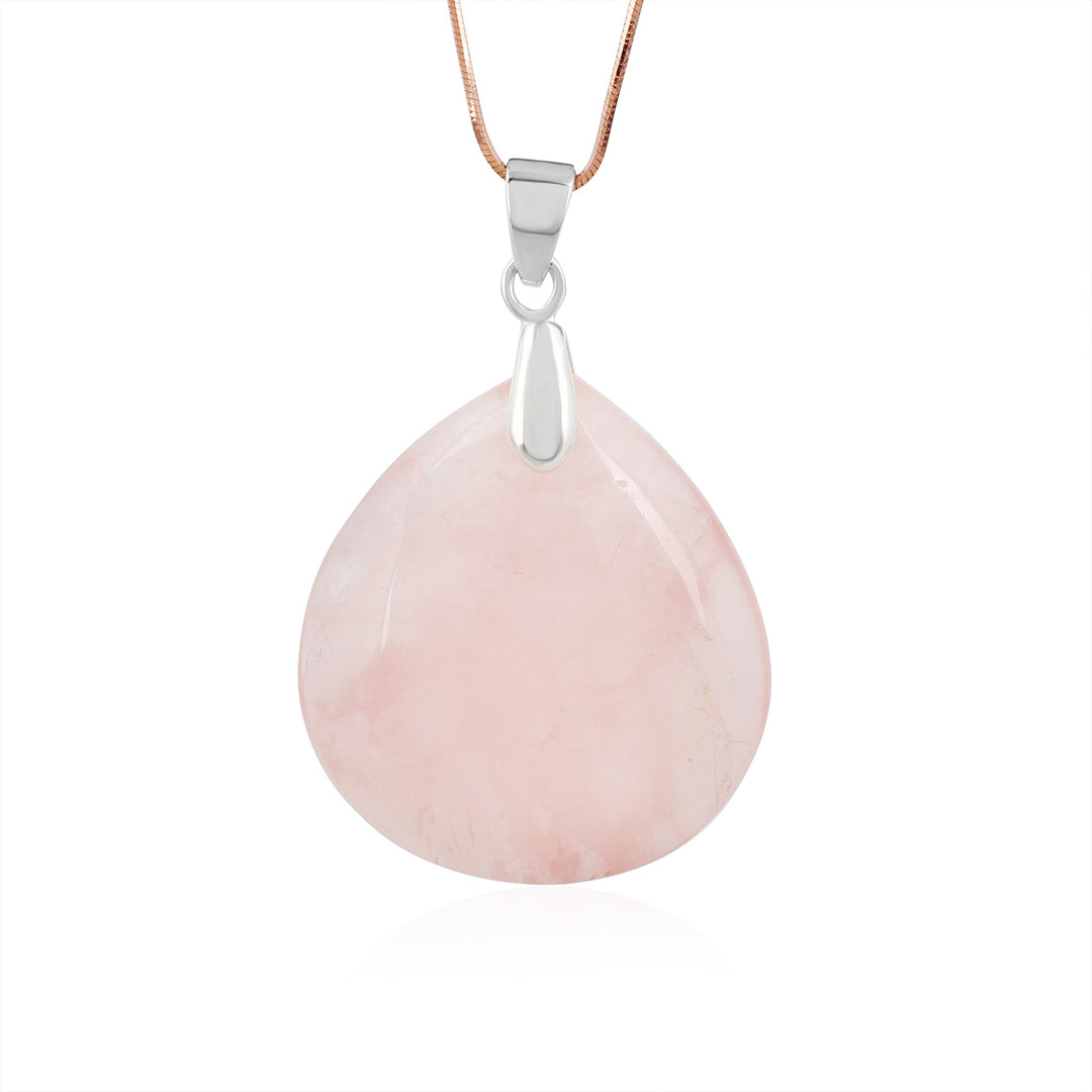 Rose Quartz Pear Cabochon Silver Pendant