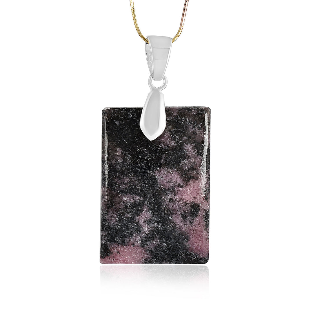 Rhodonite Rectangle Cabochon Silver Pendant