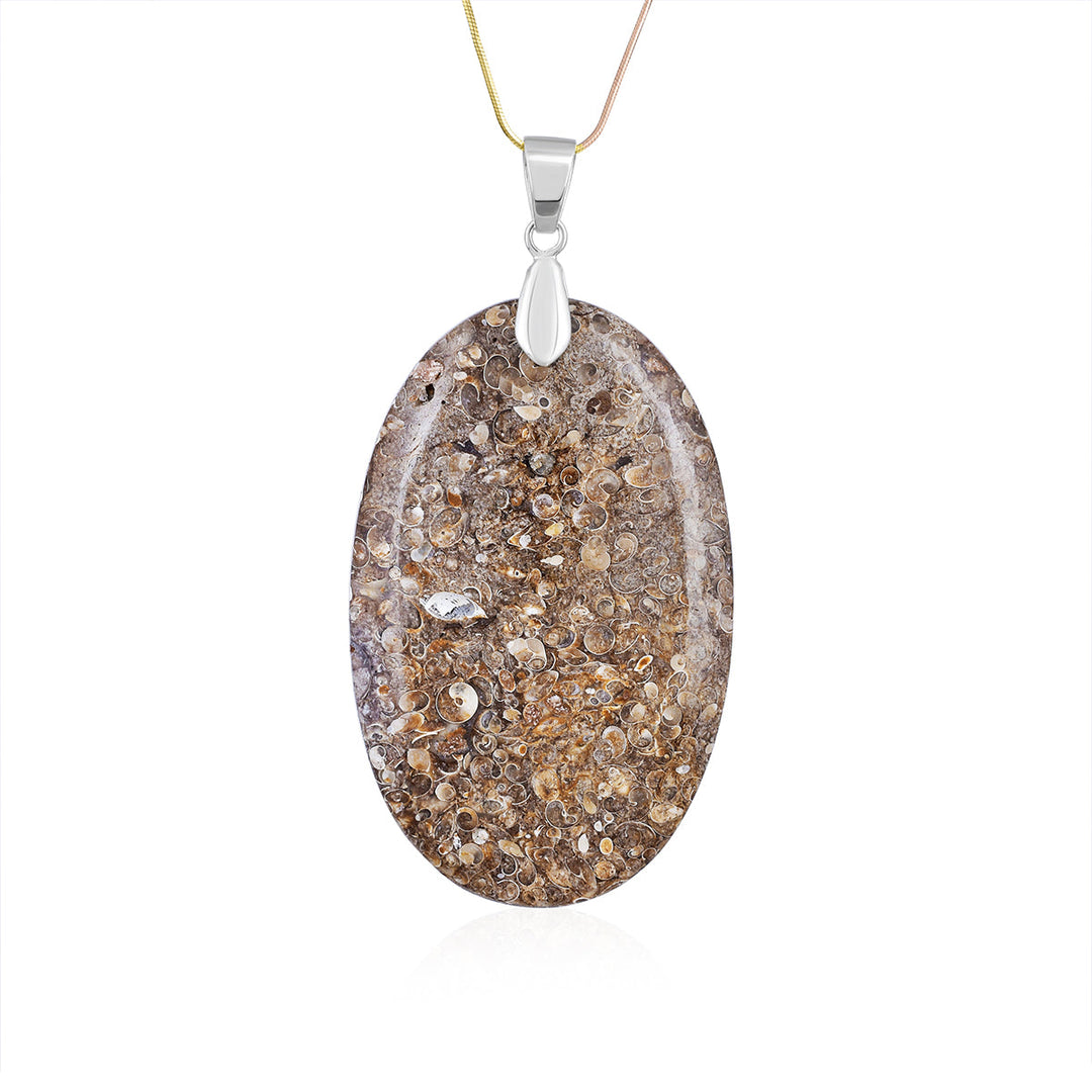 Fossil Coral Oval Cabochon Silver Pendant