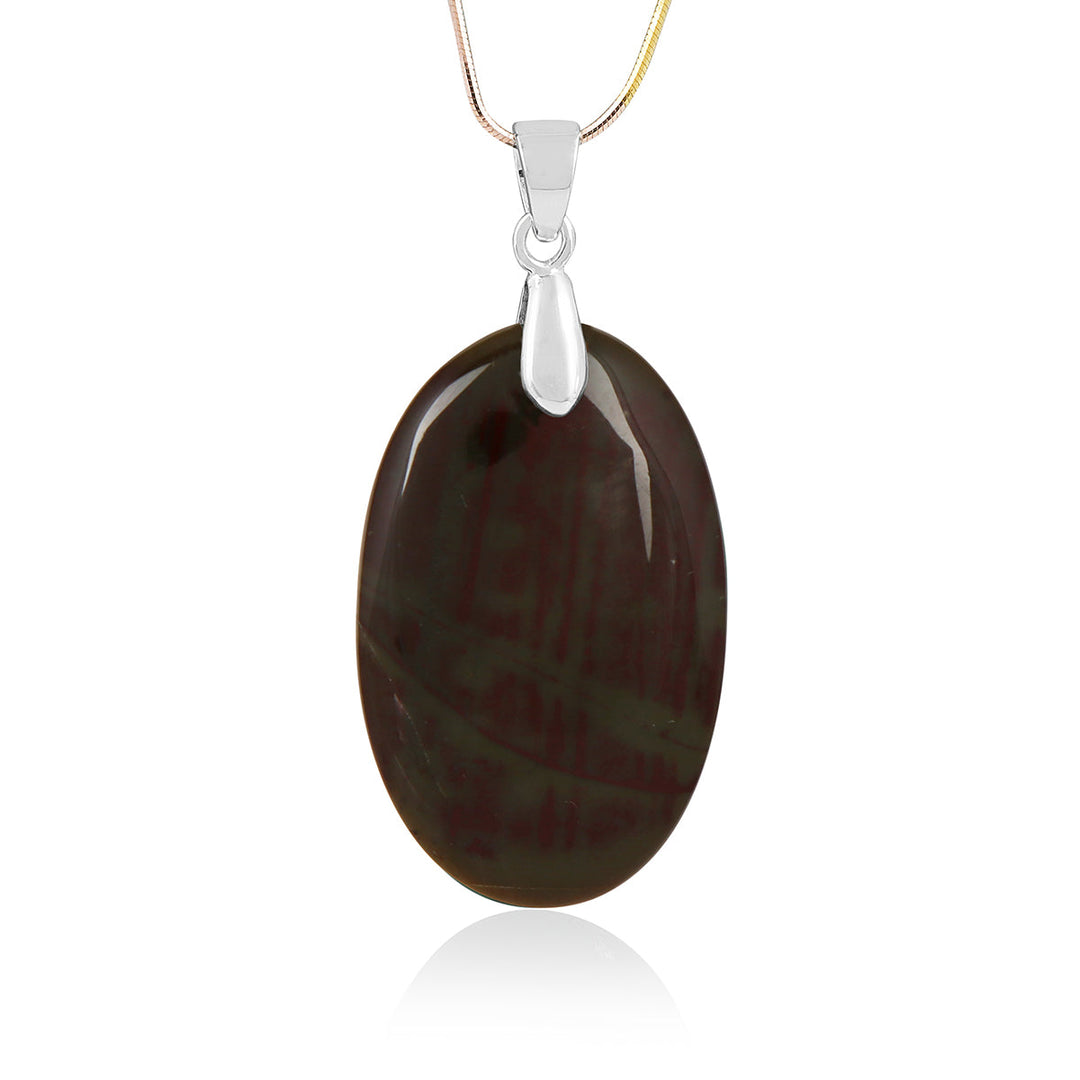 Blood Jasper Oval Cabochon Silver Pendant