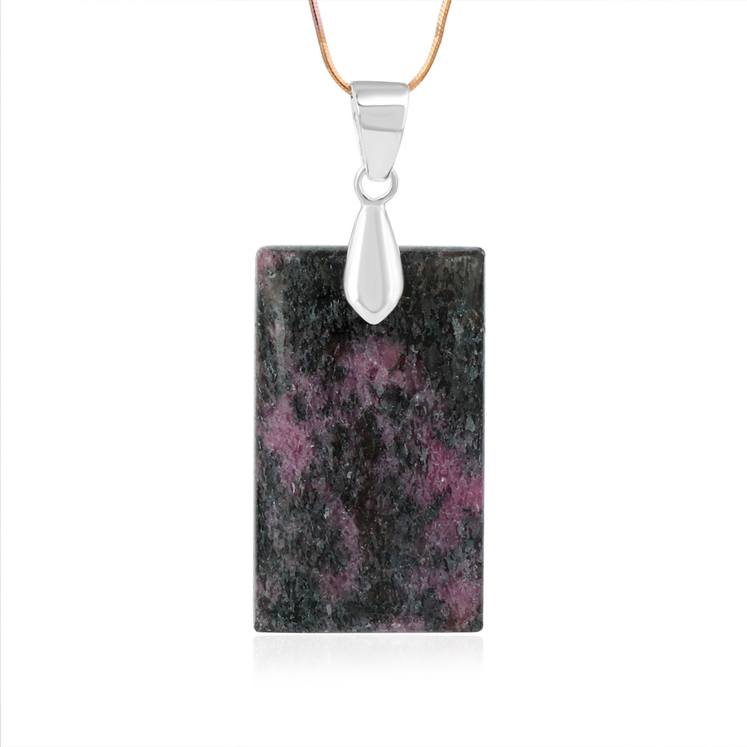 Rhodonite Rectangle Cabochon Silver Pendant