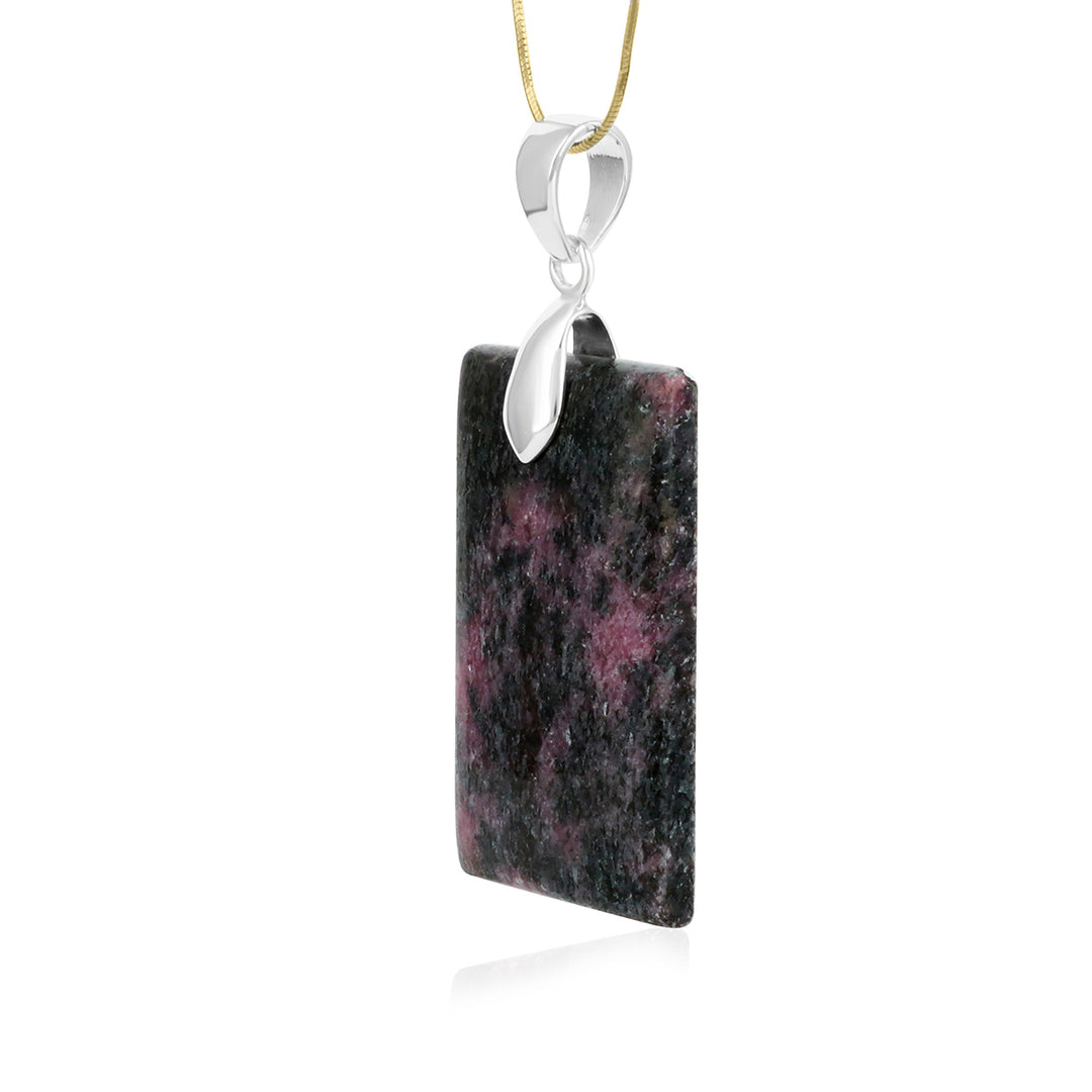 Rhodonite Rectangle Cabochon Silver Pendant