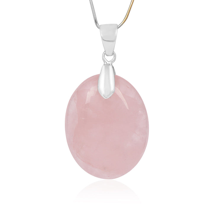 Rose Quartz Oval Cabochon Silver Pendant